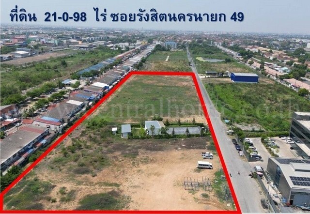 ที่ดิน 21-0-98 ไร่ ซอย รังสิต-นครนายก 49 ทำเลดีมาก รูปแปลงสี่เหลี่ยม เหมาะสำหรับทำธุรกิจ