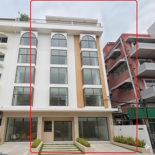 เดอะมอลล์ บางกะปิ 1.5 กม. เช่าอาคาร 5ชั้น MRTลาดพร้าว101 300ม.3-4จอดรถ หัวมุม 2คูหา 40ตร.วา. 640ตร.ม. ม.รัตนบัณฑิต 1.2 กม. 15น้ำ 15นอน