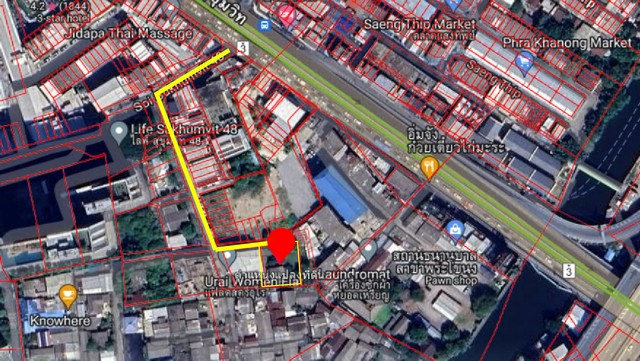 ขายที่ดินพร้อมสิ่งปลูกสร้าง ในซอยสุขุมวิท 48 Land for sale in Sukhumvit 48 ขนาด 148 ตรว. เข้าซอย 190 เมตรจากถนนสุขุมวิท 