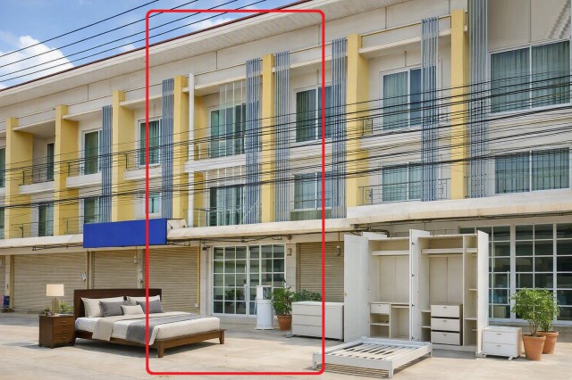 ถ.ฉะเชิงเทรา-บางปะกง โรงงานโตโยต้า บ้านโพธิ์  2.87กม.  มอเตอร์เวย์ฉะเชิงเทร อาคารพาณิชย์ 3 ชั้น 3 นอน 3 น้ำ  Mega Home 500 ม.