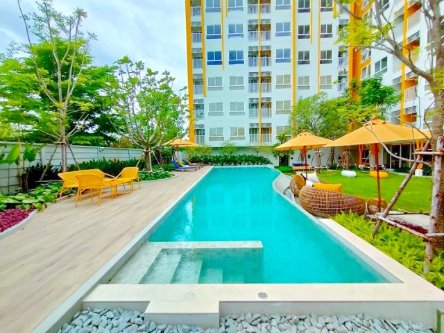 พร้อมเฟอร์ฯ เหมาะสำหรับพักอาศัยให้เช่าคอนโด เฮย์ หัวหิน 1 นอน 1 น้ำ คอนโดในเครือแสนสิริ ชั้น 4 ใกล้ทรู อารีน่า หัวหิน 200 ม.พื้นที่ 25 ตร.ม.