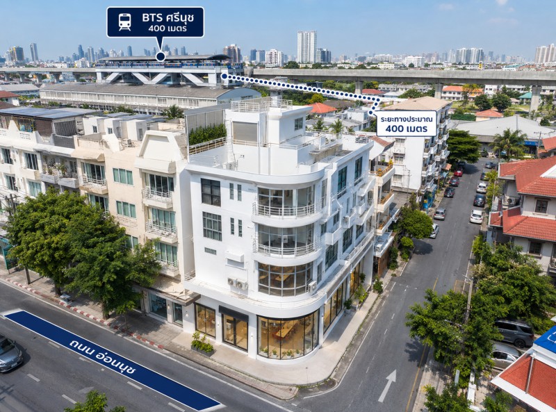 ใกล้ MRT ศรีนุช 358 ม. อ่อนนุช 48–58 อาคารพาณิชย์ห้องมุม 4.5 ชั้น 2 คูหา 7นอน 4น้ำ ตลาดเอี่ยมสมบัติ 298 ม. 32 ตร.ว. 492 ตร.ม.